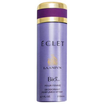 اسپری زنانه بایواستار مدل Eclat با رایحه خنک و شیرین. ترکیبی لطیف و رمانتیک از یاس بنفش، شکوفه هلو و چای سبز، مناسب برای استفاده روزانه در بهار و تابستان.