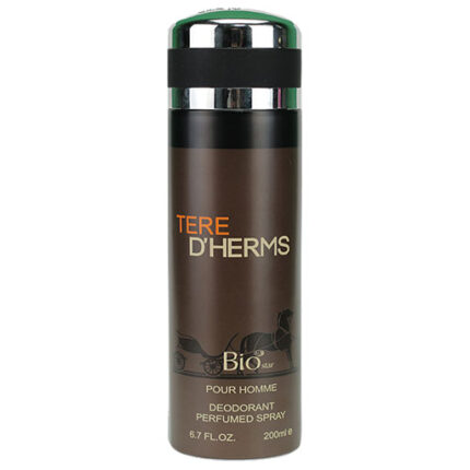 اسپری مردانه بیو استار مدل Terre D Hermes با رایحهای خنک و تلخ و ترکیبی از نتهای مرکباتی و چوبی. عطری با اصالت و شیک، مناسب برای تمام فصول و موقعیتهای رسمی.