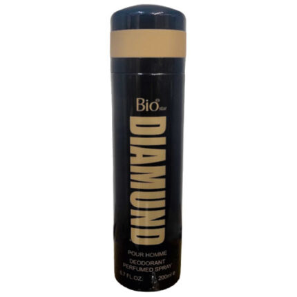 فروشگاه های نیکی اسپری مردانه بیو استار مدل Diamond با رایحهای گرم و تلخ و ترکیبی از نتهای چوبی، ادویهای و کاکائو. عطری کاریزماتیک و جذاب، مناسب برای شبهای سرد.