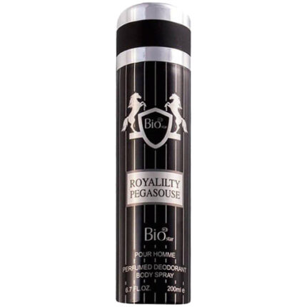 اسپری مردانه بیو استار مدل Royality Pegasus با رایحهای گرم و شیرین و ترکیبی از نتهای وانیل و بادام تلخ. عطری اشرافی و بسیار شیک، مناسب برای فصول سرد.