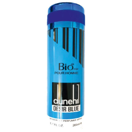 اسپری مردانه بایواستار مدل Dunhill Desire Blue با رایحه خنک و شیرین. ترکیبی دلپذیر از نتهای دریایی و میوهای، ایدهآل برای استفاده روزانه در فصول گرم.