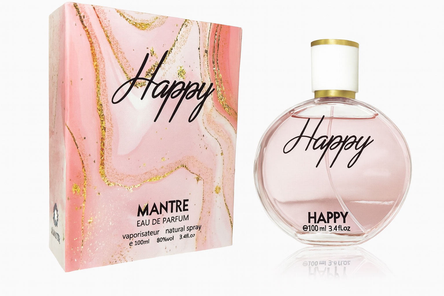 ادو پرفیوم زنانه هپی (Happy) از برند مانتره با شیشه گرد صورتی و در نقرهای ادو پرفیوم زنانه هپی (Happy) از برند مانتره با شیشه گرد صورتی و در نقرهای