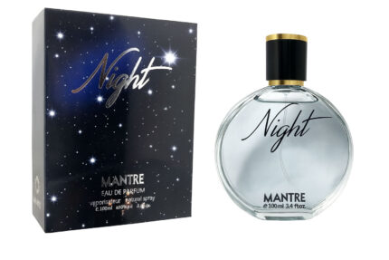ادو پرفیوم زنانه نایت (Night) از برند مانتره با شیشه گرد آبی تیره و در طلایی