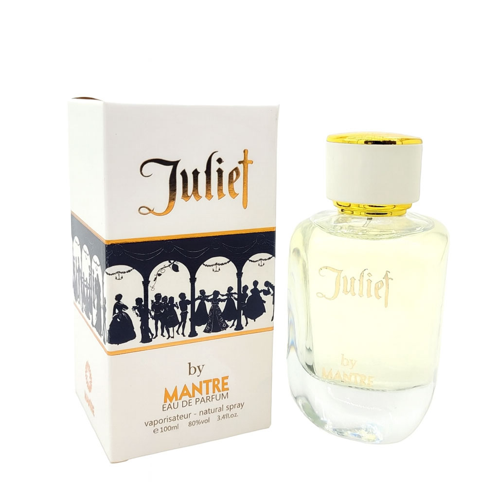 ادو پرفیوم زنانه ژولیت (Juliet) از برند مانتره با شیشه سفید و در طلایی ادو پرفیوم زنانه ژولیت (Juliet) از برند مانتره با شیشه سفید و در طلایی
