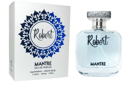 ادو پرفیوم مردانه رابرت (Robert) از برند مانتره با شیشه آبی روشن و در نقرهای