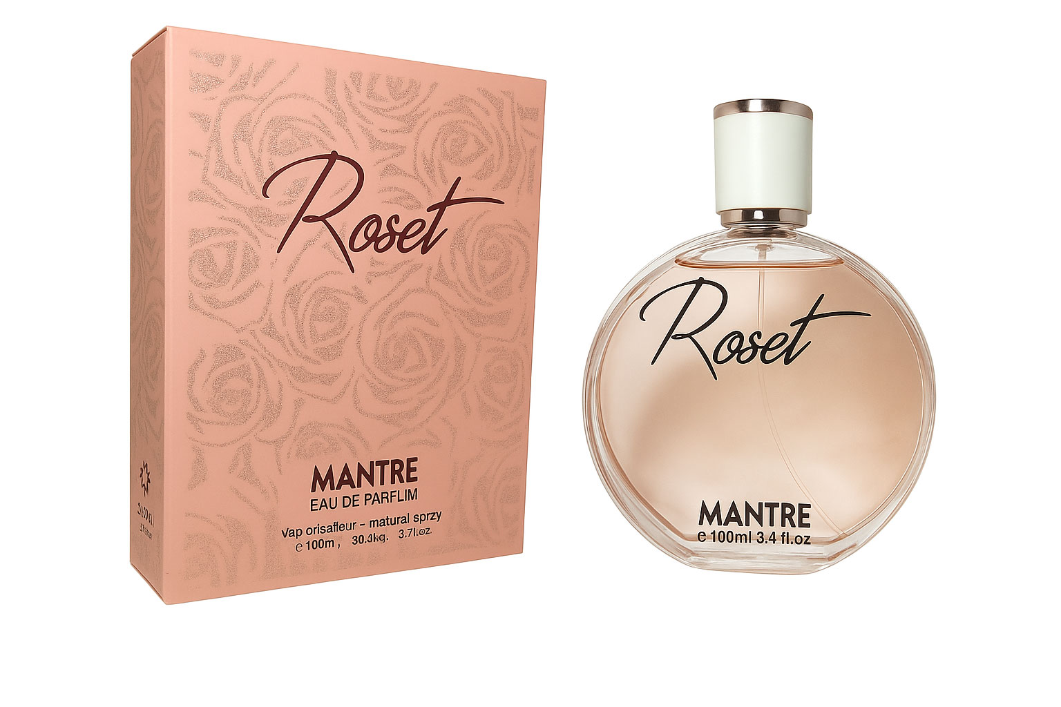 ادو پرفیوم زنانه روزت (Roset) از برند مانتره با شیشه گرد و مایع صورتی رنگ ادو پرفیوم زنانه روزت (Roset) از برند مانتره با شیشه گرد و مایع صورتی رنگ
