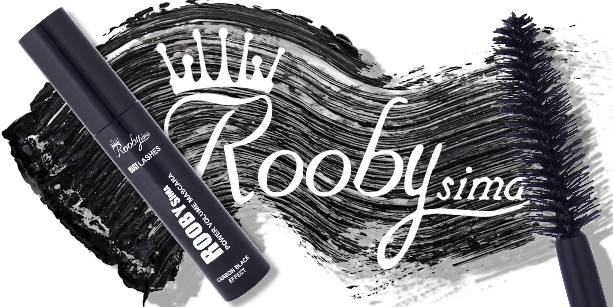 ریمل بنر ریمل حجم دهنده و لیفت کننده روبی سیما مدل Big Lashes با براش و تست بافت مشکی کربنی