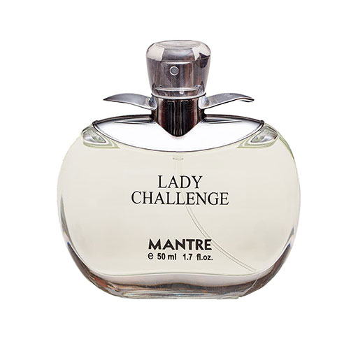 مانتره لیدی شنل ادو پرفیوم زنانه لیدی چلنج (Lady Challenge) از برند مانتره با شیشه شفاف و در نقرهای